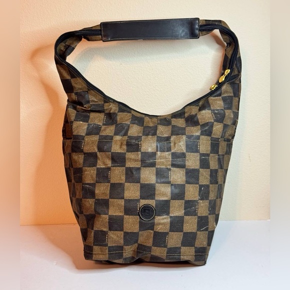 Vintage Fendi Roma Check Print Large Shoulder Bag PVC - Picture 1 of 15